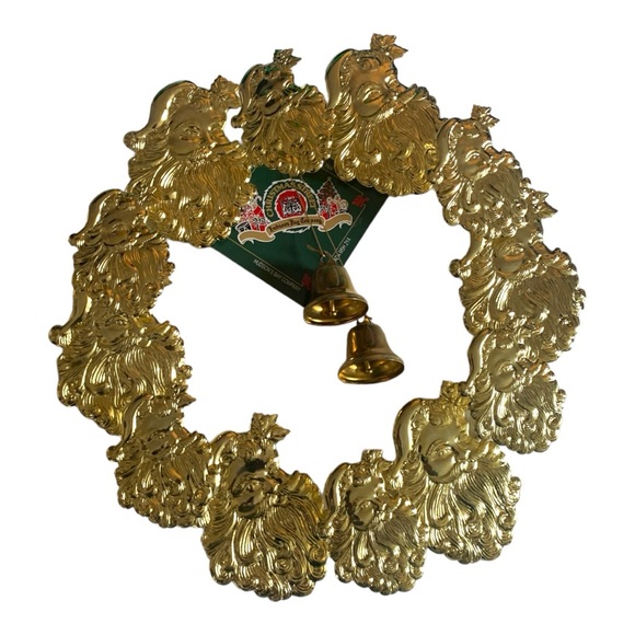 NIB VTG Hudson Bay Company Gold Santa Bell Embossed Christmas Wreath Decor - Picture 2 of 6